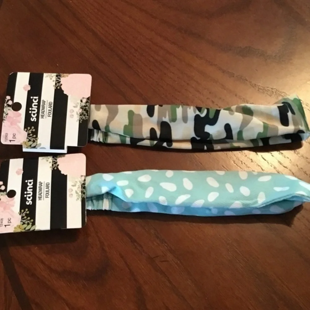 2 pc Camo & Polka Dot headbands wraps